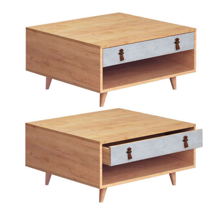 Masuta de Cafea Model Alfaro, 80x80x40 cm, Natural/Gri Inchis Masuta de Cafea Model Alfaro, 80x80x40 cm, Natural/Gri Inchis