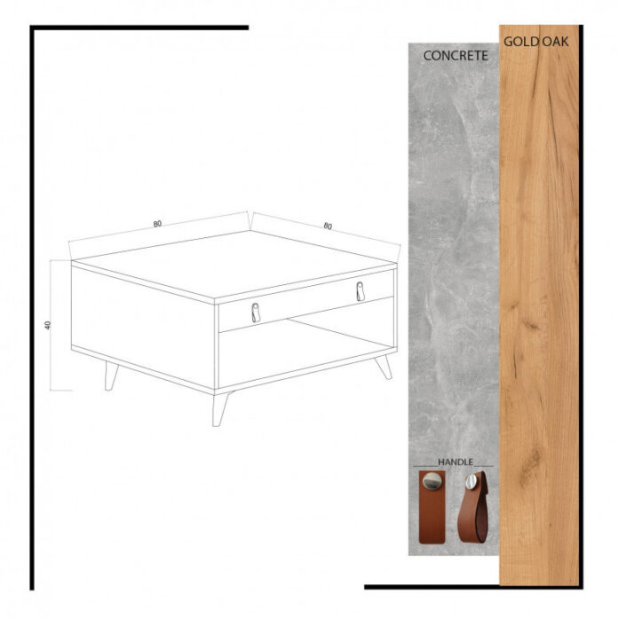 Masuta de Cafea Model Alfaro, 80x80x40 cm, Natural/Gri Inchis Masuta de Cafea Model Alfaro, 80x80x40 cm, Natural/Gri Inchis