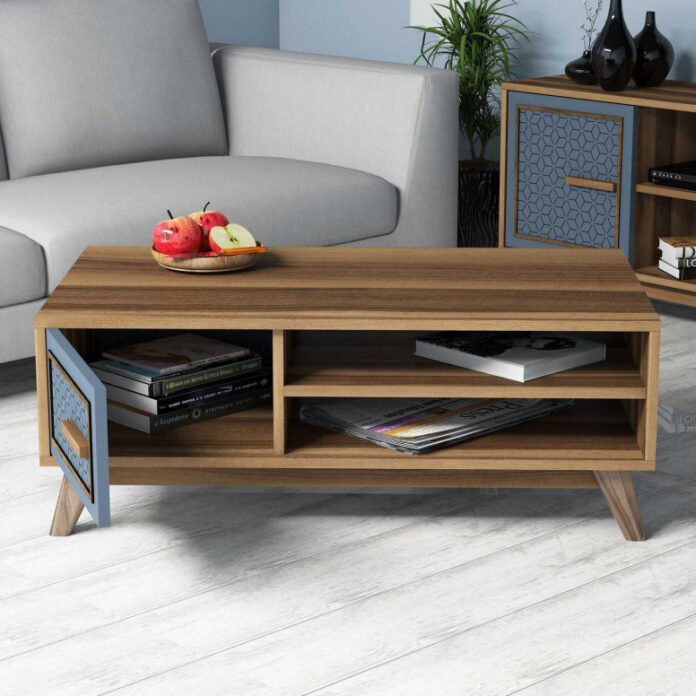 Masuta de Cafea Model Boyer, 105x60x38.2 cm, Nuc/Albastru Masuta de Cafea Model Boyer, 105x60x38.2 cm, Nuc/Albastru