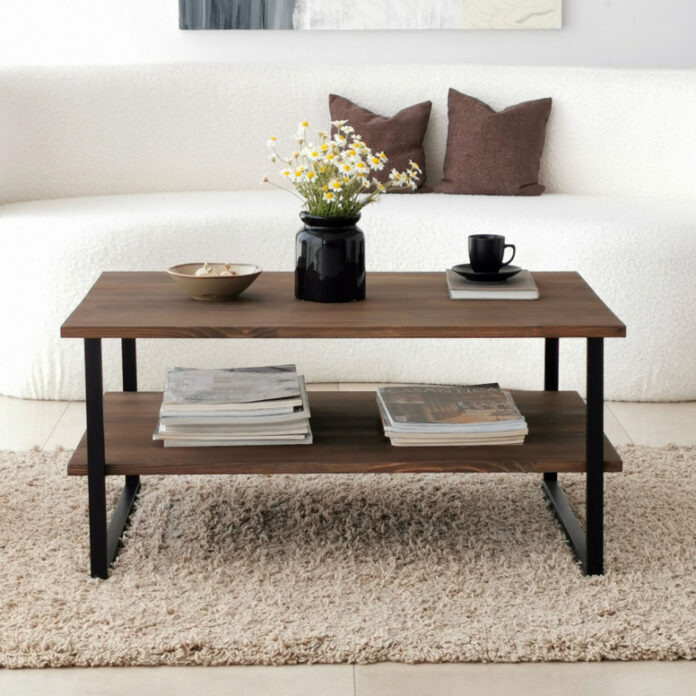 Masuta de Cafea Model Cain, 85x60x40 cm, Nuc/Negru Masuta de Cafea Model Cain, 85x60x40 cm, Nuc/Negru