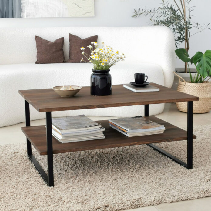 Masuta de Cafea Model Cain, 85x60x40 cm, Nuc/Negru Masuta de Cafea Model Cain, 85x60x40 cm, Nuc/Negru