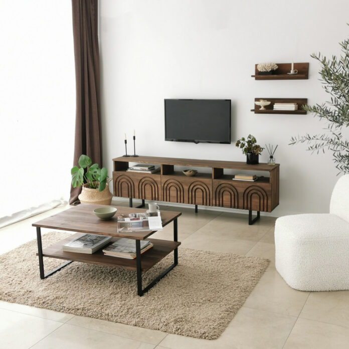 Masuta de Cafea Model Cain, 85x60x40 cm, Nuc/Negru Masuta de Cafea Model Cain, 85x60x40 cm, Nuc/Negru