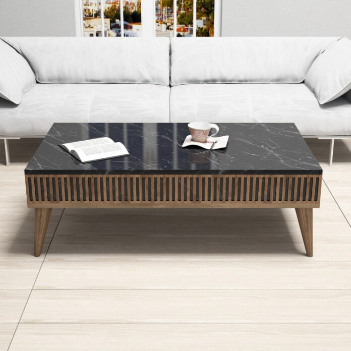 Masuta de Cafea Model Cantu, 105x60x34.6 cm, Nuc/Negru marmorat Masuta de Cafea Model Cantu, 105x60x34.6 cm, Nuc/Negru marmorat
