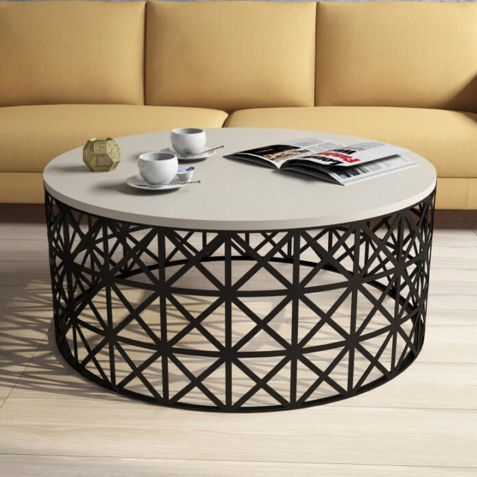 Masuta de Cafea Model Carson, 90x90x38 cm, Crem/Negru Masuta de Cafea Model Carson, 90x90x38 cm, Crem/Negru
