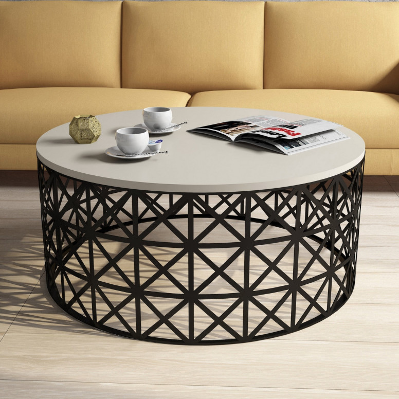 Masuta de Cafea Model Carson, 90x90x38 cm, Crem/Negru Masuta de Cafea Model Carson, 90x90x38 cm, Crem/Negru