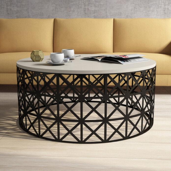 Masuta de Cafea Model Carson, 90x90x38 cm, Crem/Negru Masuta de Cafea Model Carson, 90x90x38 cm, Crem/Negru