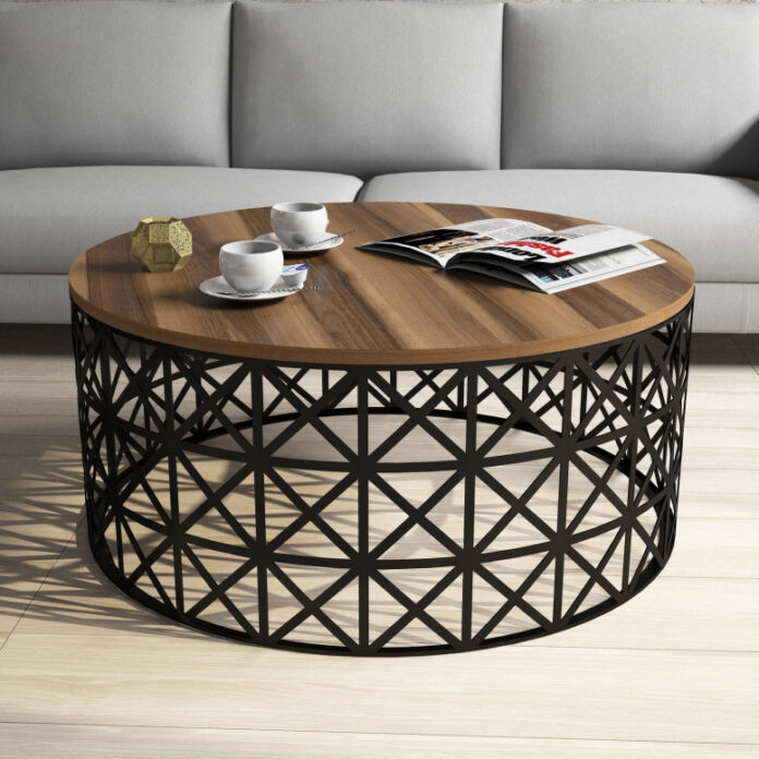 Masuta de Cafea Model Carson, 90x90x38 cm, Nuc/Negru Masuta de Cafea Model Carson, 90x90x38 cm, Nuc/Negru