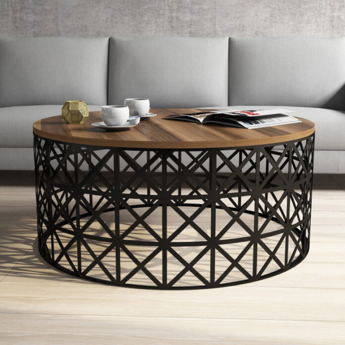 Masuta de Cafea Model Carson, 90x90x38 cm, Nuc/Negru Masuta de Cafea Model Carson, 90x90x38 cm, Nuc/Negru