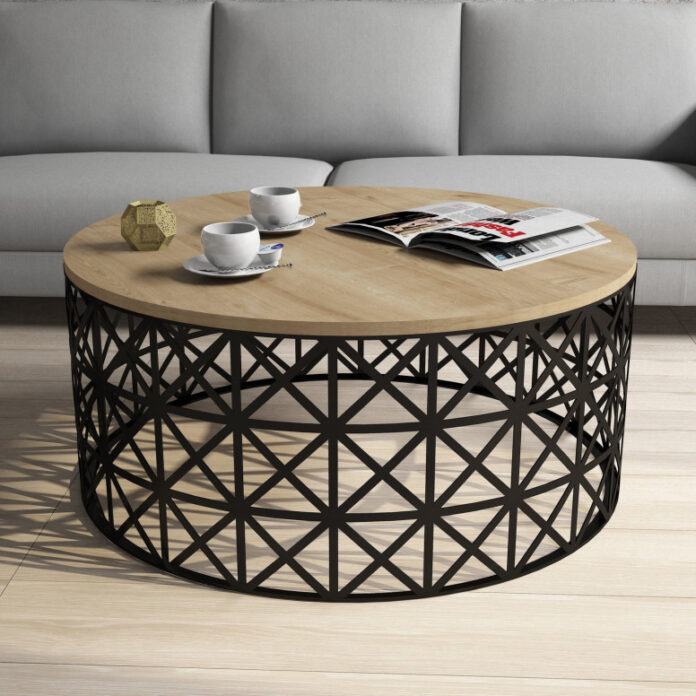 Masuta de Cafea Model Carson, 90x90x38 cm, Stejar/Negru Masuta de Cafea Model Carson, 90x90x38 cm, Stejar/Negru