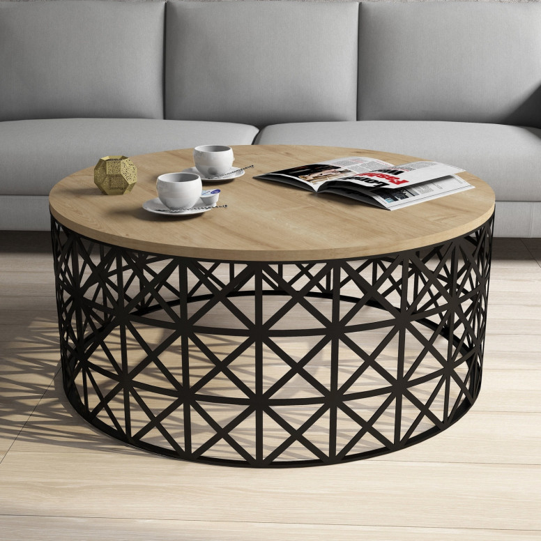 Masuta de Cafea Model Carson, 90x90x38 cm, Stejar/Negru Masuta de Cafea Model Carson, 90x90x38 cm, Stejar/Negru