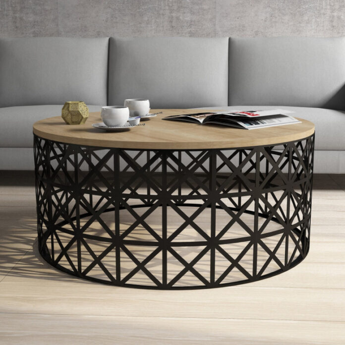 Masuta de Cafea Model Carson, 90x90x38 cm, Stejar/Negru Masuta de Cafea Model Carson, 90x90x38 cm, Stejar/Negru