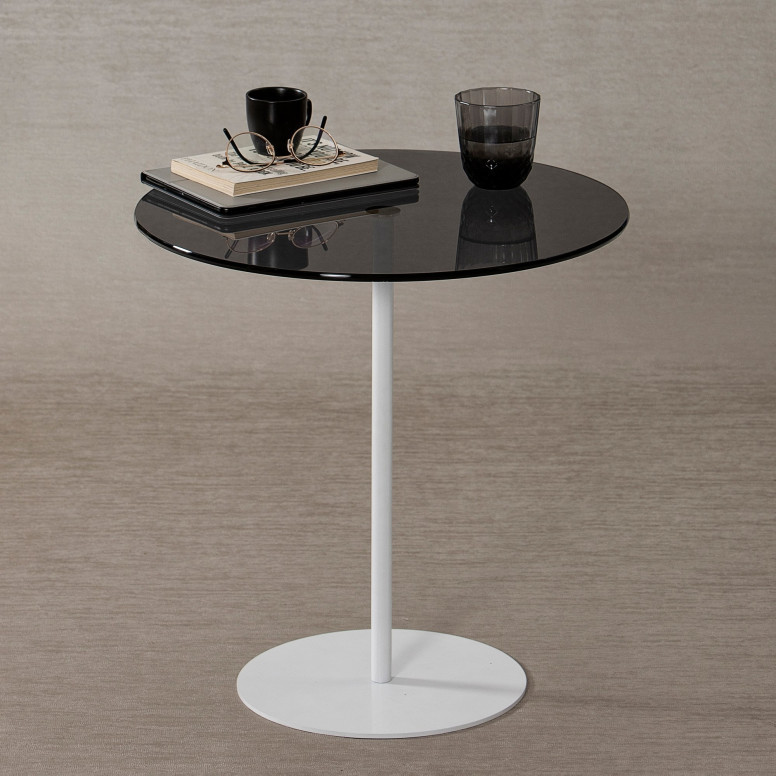 Masuta de Cafea Model Cleo, 50X50X50 cm, Alb/Gri inchis, Blat Sticla securizata Masuta de Cafea Model Cleo, 50X50X50 cm, Alb/Gri inchis, Blat Sticla securizata