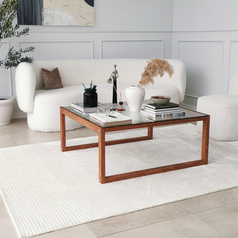 Masuta de Cafea Model Conor, 90x90x40 cm, Cires, Lemn masiv, Blat Sticla securizata Masuta de Cafea Model Conor, 90x90x40 cm, Cires, Lemn masiv, Blat Sticla securizata