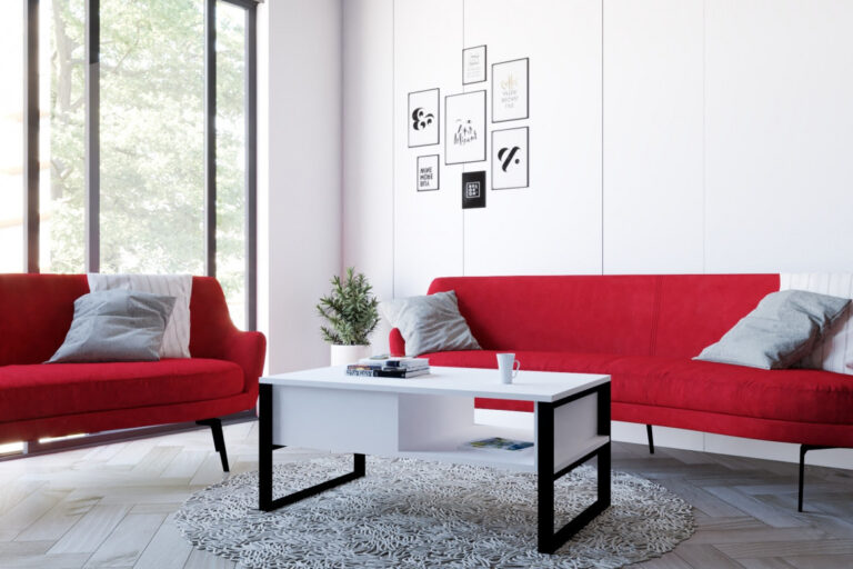 Masuta de Cafea Model Crawford, 100x44x60 cm, Alb/Negru