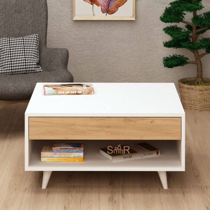 Masuta de Cafea Model Delacruz, 80x80x40 cm, Alb/Natural Masuta de Cafea Model Delacruz, 80x80x40 cm, Alb/Natural