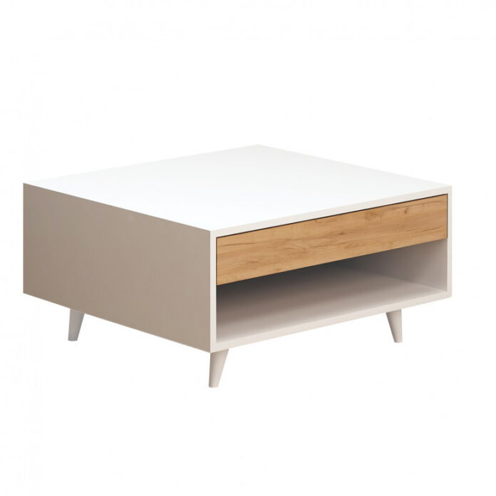 Masuta de Cafea Model Delacruz, 80x80x40 cm, Alb/Natural Masuta de Cafea Model Delacruz, 80x80x40 cm, Alb/Natural