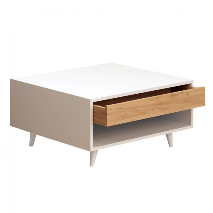 Masuta de Cafea Model Delacruz, 80x80x40 cm, Alb/Natural Masuta de Cafea Model Delacruz, 80x80x40 cm, Alb/Natural