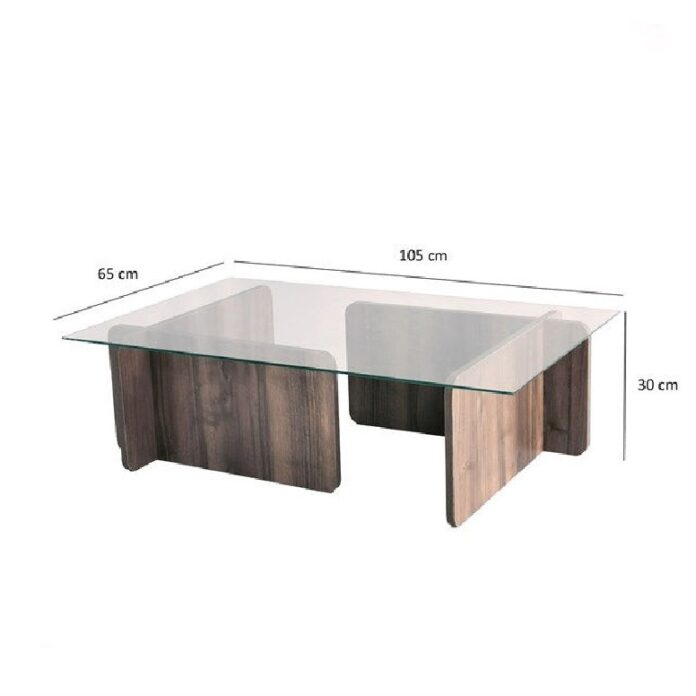 Masuta de Cafea Model Farrell, 105x65x30 cm, Nuc, Blat Sticla securizata Masuta de Cafea Model Farrell, 105x65x30 cm, Nuc, Blat Sticla securizata