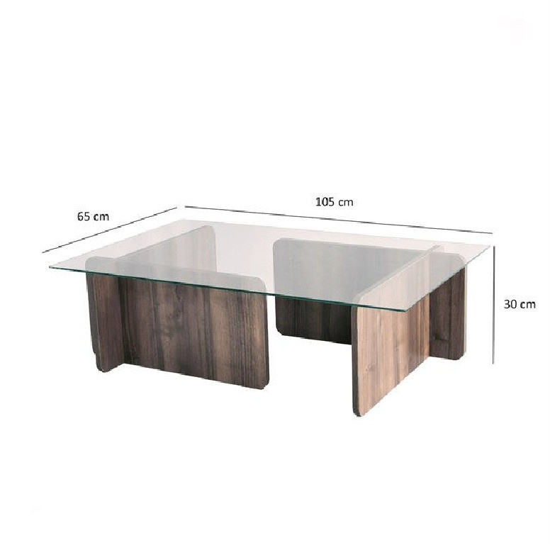 Masuta de Cafea Model Farrell, 105x65x30 cm, Nuc, Blat Sticla securizata Masuta de Cafea Model Farrell, 105x65x30 cm, Nuc, Blat Sticla securizata