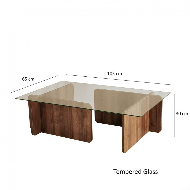Masuta de Cafea Model Farrell, 105x65x30 cm, Nuc, Blat Sticla securizata Masuta de Cafea Model Farrell, 105x65x30 cm, Nuc, Blat Sticla securizata