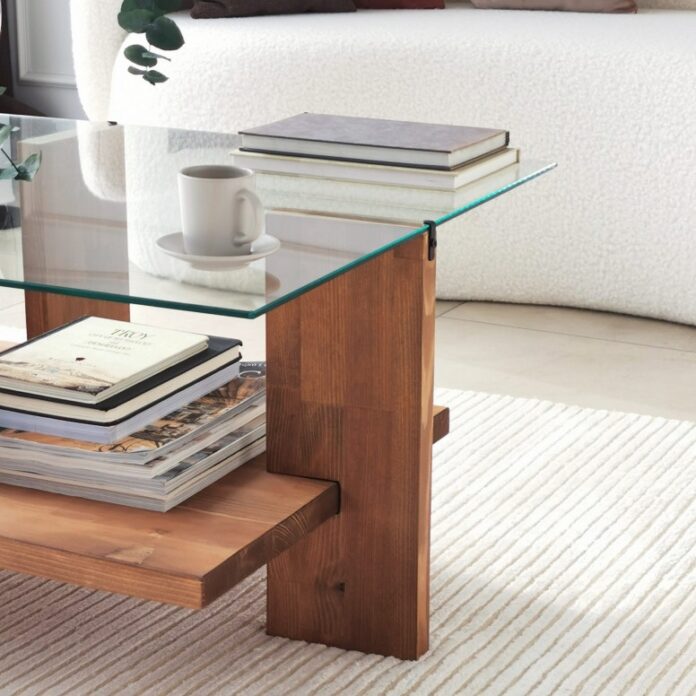 Masuta de Cafea Model Finley, 105x60x40 cm, Molid, Lemn masiv, Blat Sticla securizata Masuta de Cafea Model Finley, 105x60x40 cm, Molid, Lemn masiv, Blat Sticla securizata