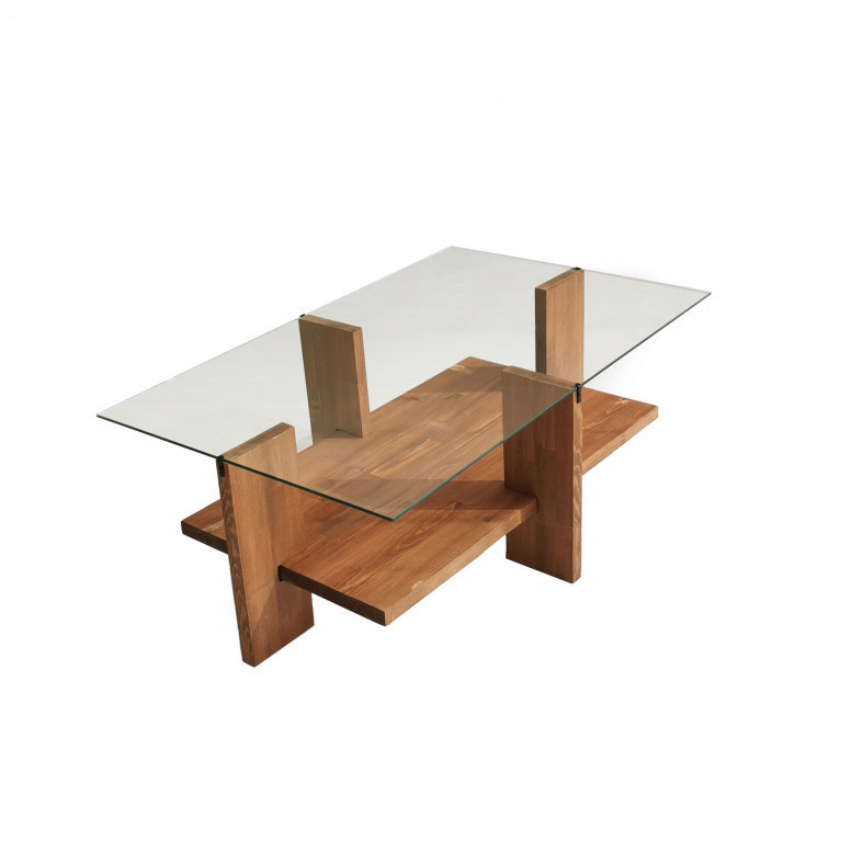 Masuta de Cafea Model Finley, 105x60x40 cm, Molid, Lemn masiv, Blat Sticla securizata Masuta de Cafea Model Finley, 105x60x40 cm, Molid, Lemn masiv, Blat Sticla securizata