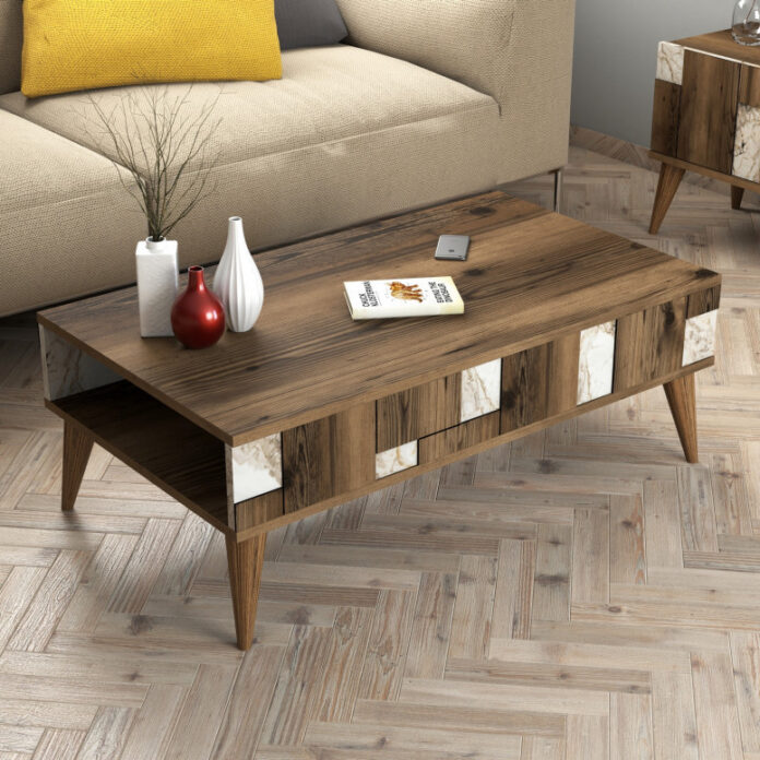 Masuta de Cafea Model Gill, 105x60x37.6 cm, Nuc/Alb Masuta de Cafea Model Gill, 105x60x37.6 cm, Nuc/Alb