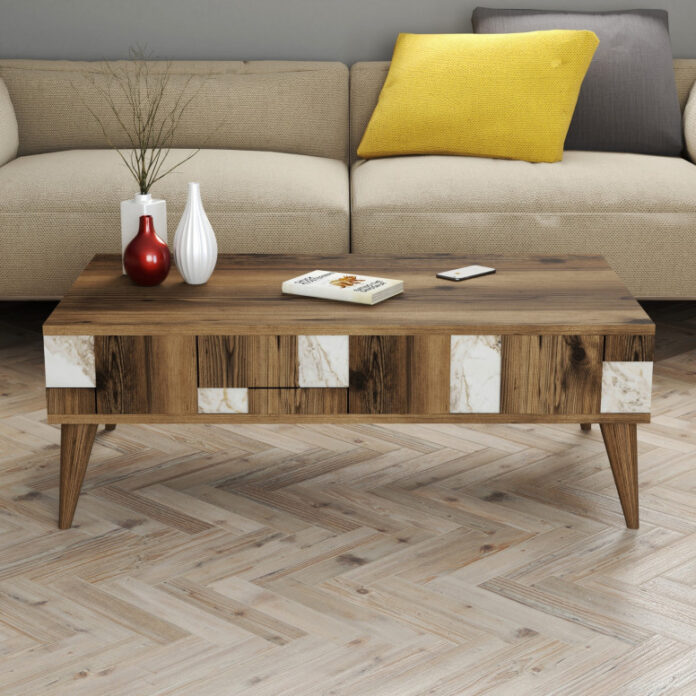 Masuta de Cafea Model Gill, 105x60x37.6 cm, Nuc/Alb Masuta de Cafea Model Gill, 105x60x37.6 cm, Nuc/Alb