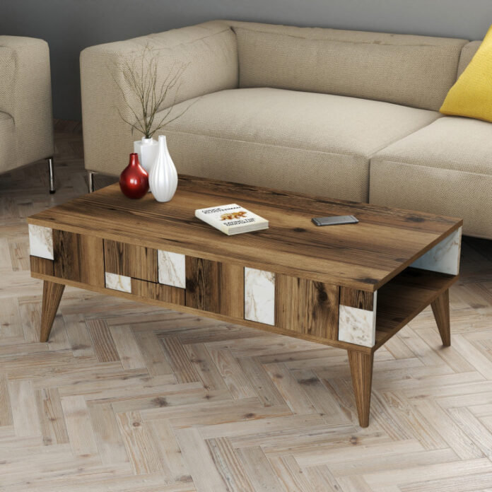 Masuta de Cafea Model Gill, 105x60x37.6 cm, Nuc/Alb Masuta de Cafea Model Gill, 105x60x37.6 cm, Nuc/Alb