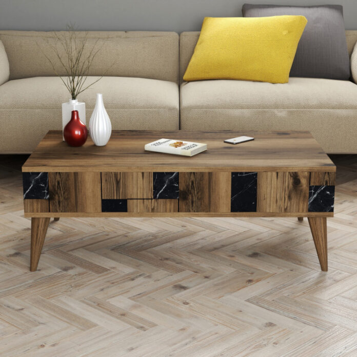 Masuta de Cafea Model Gill, 105x60x37.6 cm, Nuc/Negru Masuta de Cafea Model Gill, 105x60x37.6 cm, Nuc/Negru