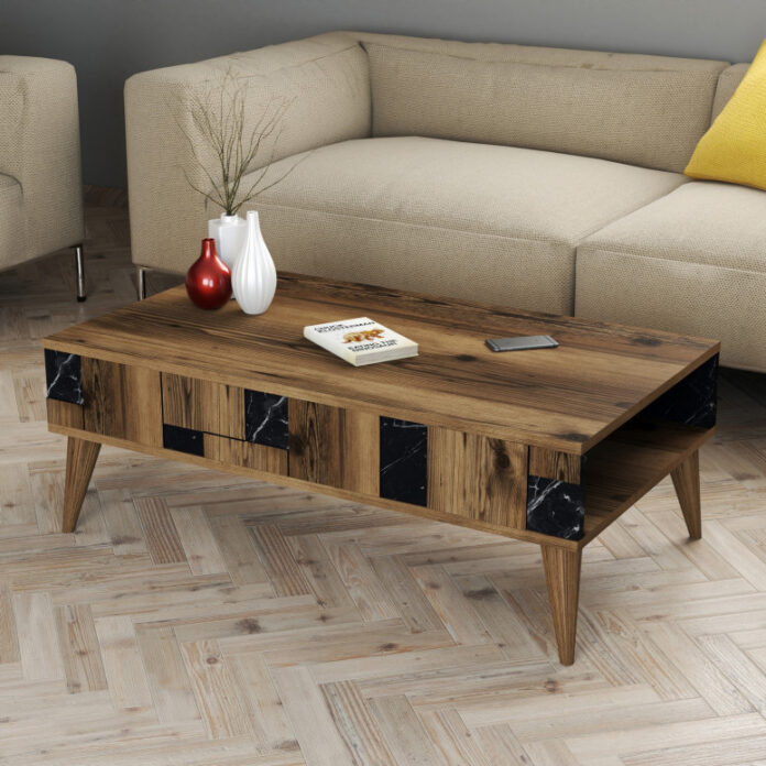 Masuta de Cafea Model Gill, 105x60x37.6 cm, Nuc/Negru Masuta de Cafea Model Gill, 105x60x37.6 cm, Nuc/Negru