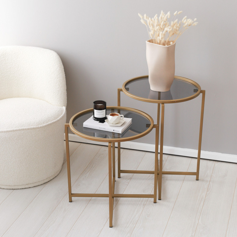 Masuta de Cafea Model Glover, 50x50x60 cm, Auriu, Blat Sticla securizata Masuta de Cafea Model Glover, 50x50x60 cm, Auriu, Blat Sticla securizata
