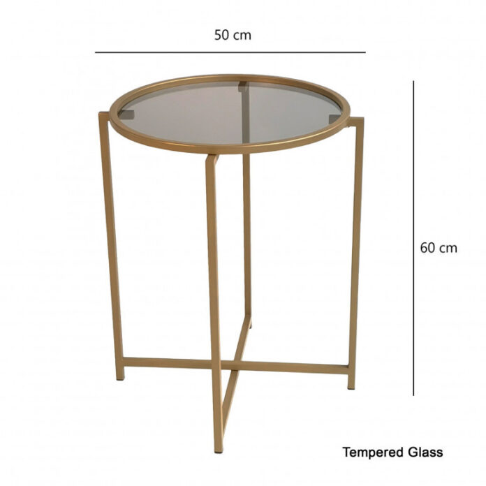 Masuta de Cafea Model Glover, 50x50x60 cm, Auriu, Blat Sticla securizata Masuta de Cafea Model Glover, 50x50x60 cm, Auriu, Blat Sticla securizata