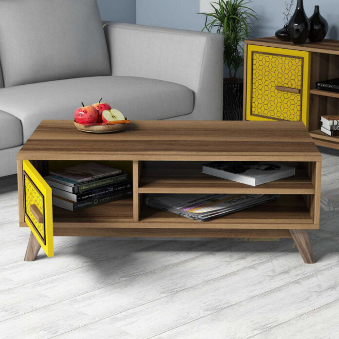 Masuta de Cafea Model Hart, 105x60x38.2 cm, Nuc/Galben