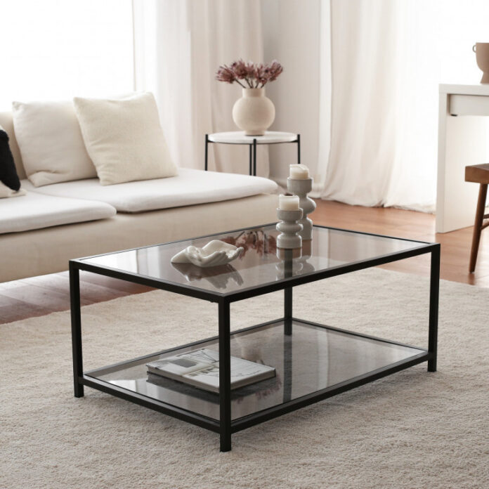 Masuta de Cafea Model Huynh, 90x60x40 cm, Negru, Blat Sticla securizata Masuta de Cafea Model Huynh, 90x60x40 cm, Negru, Blat Sticla securizata