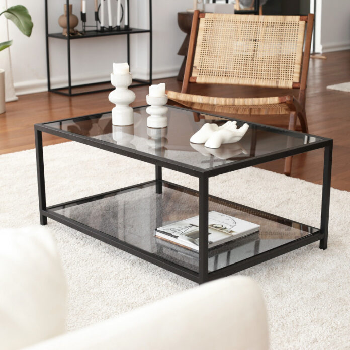 Masuta de Cafea Model Huynh, 90x60x40 cm, Negru, Blat Sticla securizata Masuta de Cafea Model Huynh, 90x60x40 cm, Negru, Blat Sticla securizata