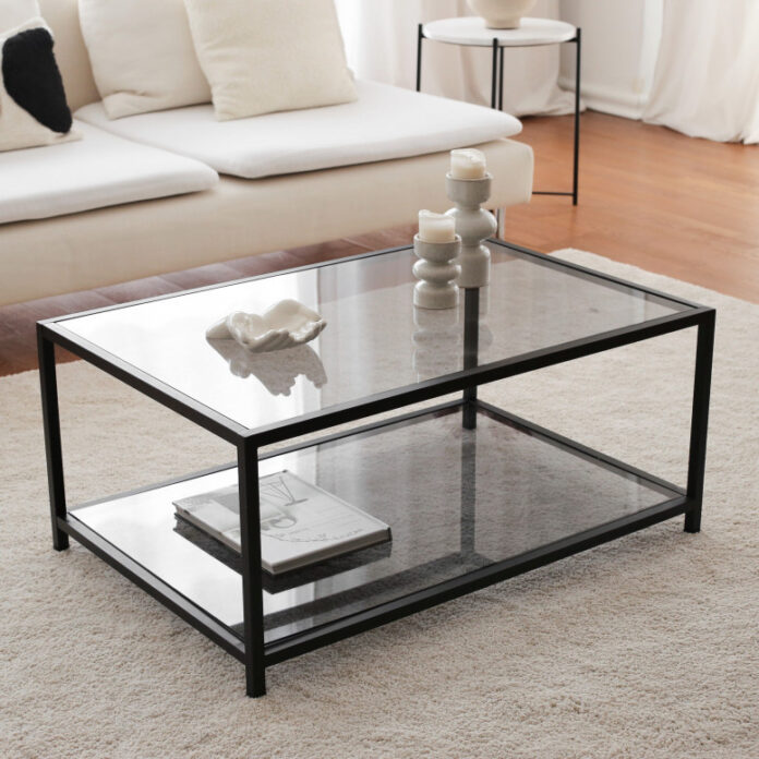 Masuta de Cafea Model Huynh, 90x60x40 cm, Negru, Blat Sticla securizata Masuta de Cafea Model Huynh, 90x60x40 cm, Negru, Blat Sticla securizata