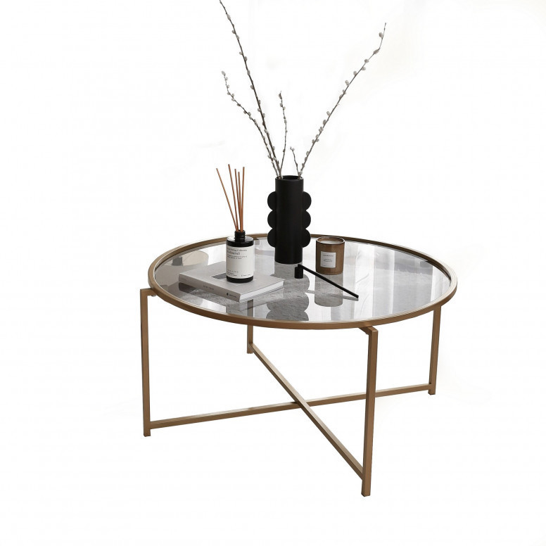Masuta de Cafea Model Iker, 83x83x40 cm, Auriu/Gri, Blat Sticla securizata Masuta de Cafea Model Iker, 83x83x40 cm, Auriu/Gri, Blat Sticla securizata