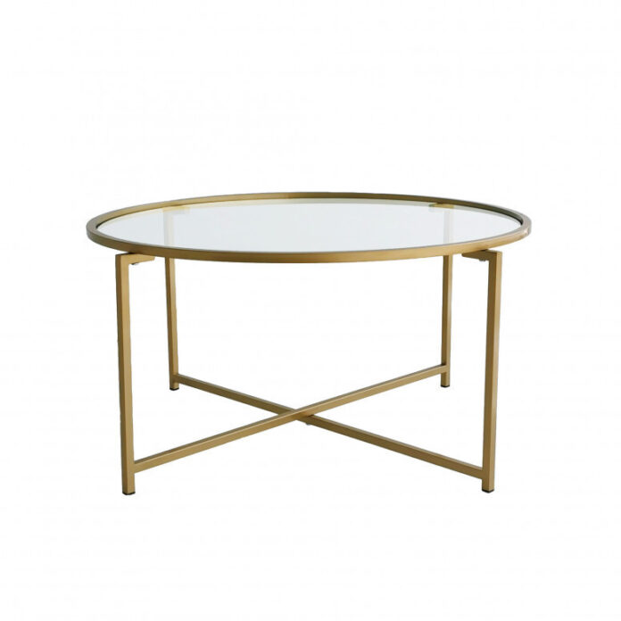 Masuta de Cafea Model Julieta, 83x83x40 cm, Auriu, Blat Sticla securizata Masuta de Cafea Model Julieta, 83x83x40 cm, Auriu, Blat Sticla securizata