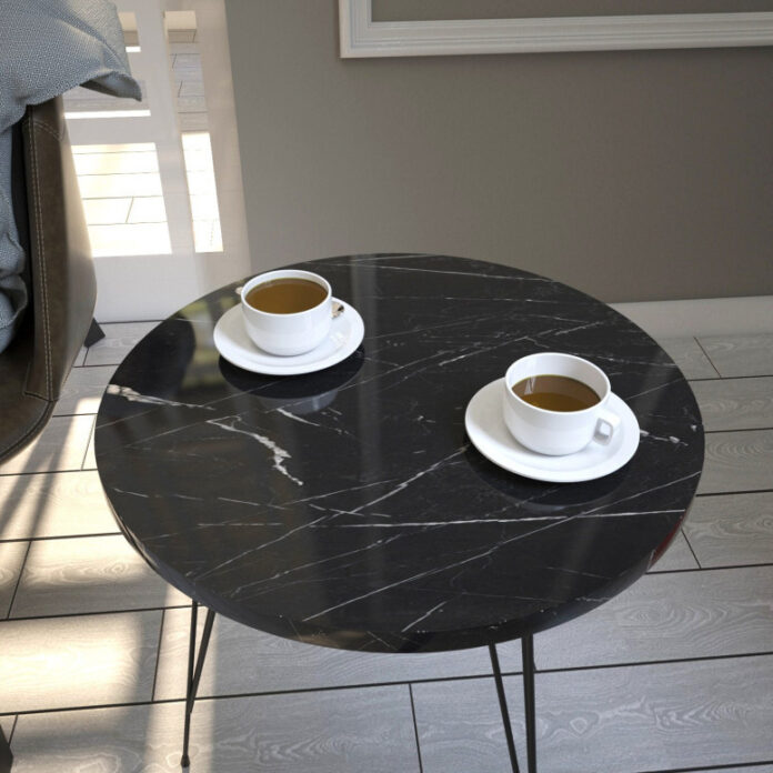 Masuta de Cafea Model Kellen, 40x40x44 cm, Negru marmorat Masuta de Cafea Model Kellen, 40x40x44 cm, Negru marmorat