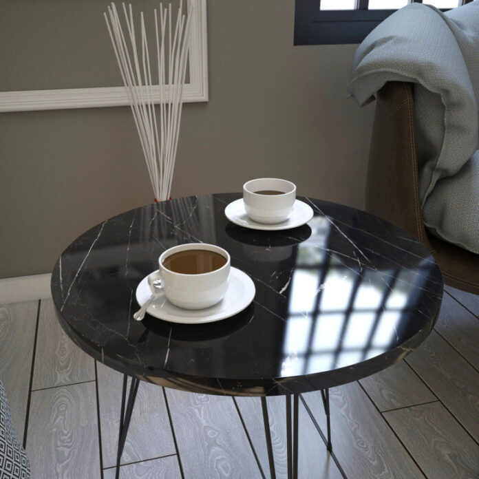 Masuta de Cafea Model Kellen, 40x40x44 cm, Negru marmorat Masuta de Cafea Model Kellen, 40x40x44 cm, Negru marmorat