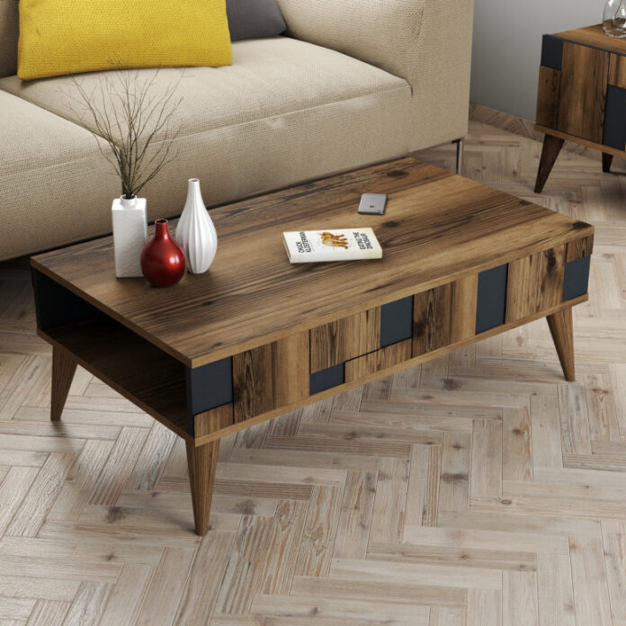 Masuta de Cafea Model Kent, 105x60x37.6 cm, Nuc/Antracit Masuta de Cafea Model Kent, 105x60x37.6 cm, Nuc/Antracit