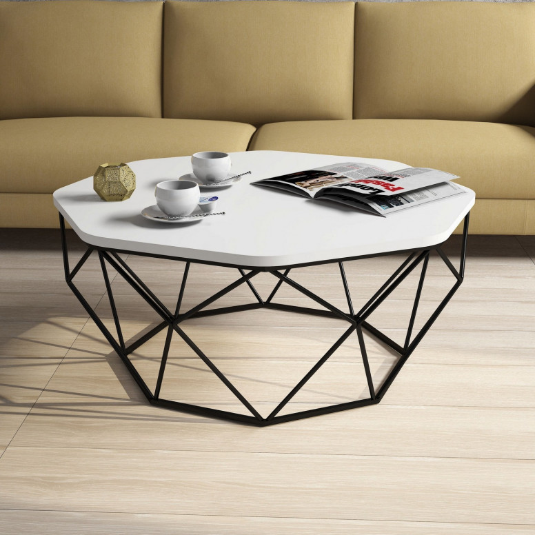 Masuta de Cafea Model Kent, 90x90x38 cm, Alb/Negru Masuta de Cafea Model Kent, 90x90x38 cm, Alb/Negru