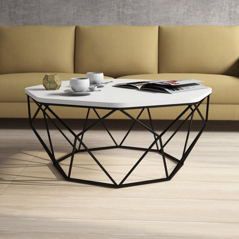 Masuta de Cafea Model Kent, 90x90x38 cm, Alb/Negru Masuta de Cafea Model Kent, 90x90x38 cm, Alb/Negru