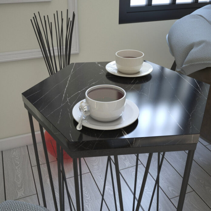 Masuta de Cafea Model Macias, 40x35x62 cm, Negru marmorat/Negru Masuta de Cafea Model Macias, 40x35x62 cm, Negru marmorat/Negru