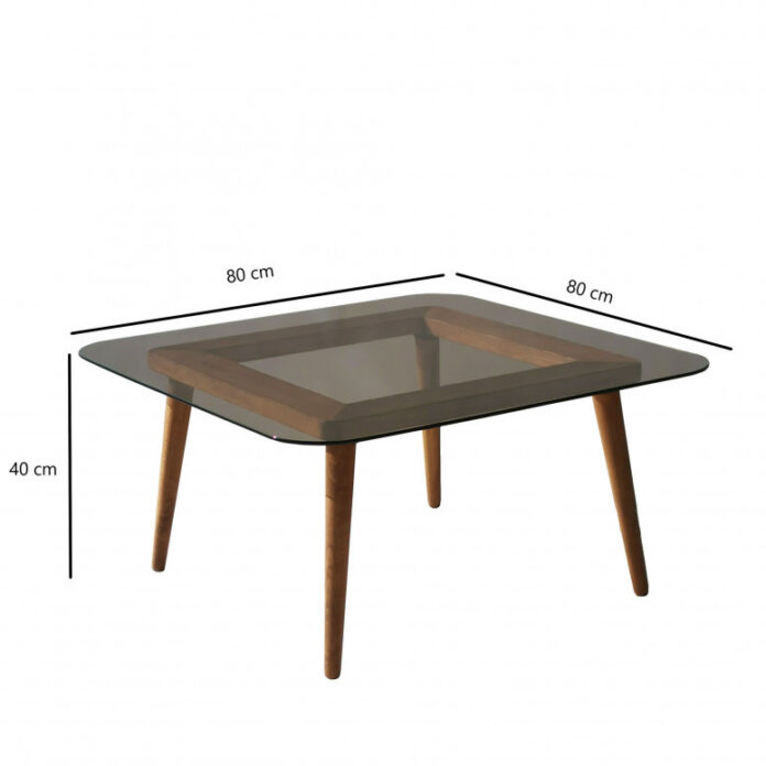 Masuta de Cafea Model Margaret, 80x80x40 cm, Nuc, Lemn masiv, Blat Sticla securizata Masuta de Cafea Model Margaret, 80x80x40 cm, Nuc, Lemn masiv, Blat Sticla securizata