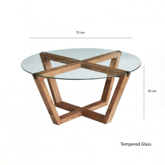 Masuta de Cafea Model Maryam, 75x75x35 cm, Cires, Lemn masiv, Blat Sticla securizata