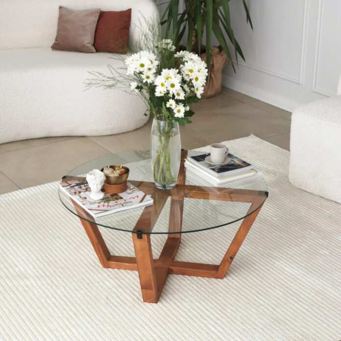 Masuta de Cafea Model Maryam, 75x75x35 cm, Cires, Lemn masiv, Blat Sticla securizata Masuta de Cafea Model Maryam, 75x75x35 cm, Cires, Lemn masiv, Blat Sticla securizata