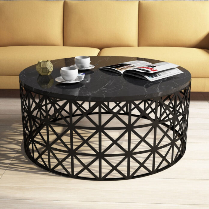 Masuta de Cafea Model McKenzie, 90x90x38 cm, Negru marmorat Masuta de Cafea Model McKenzie, 90x90x38 cm, Negru marmorat