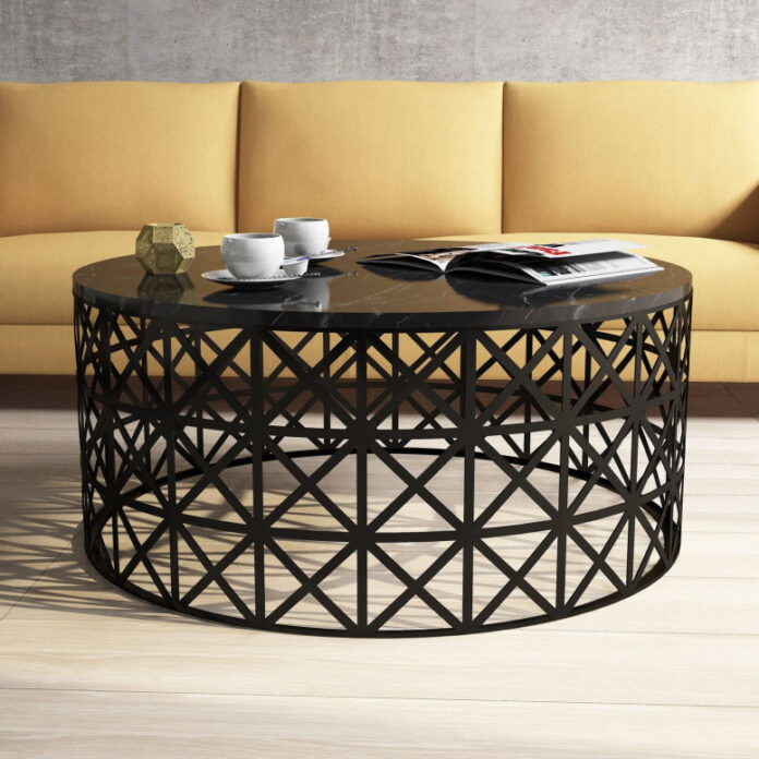Masuta de Cafea Model McKenzie, 90x90x38 cm, Negru marmorat Masuta de Cafea Model McKenzie, 90x90x38 cm, Negru marmorat